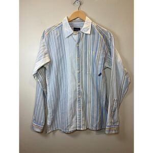 Patagonia Camp Shirt Men's Size Small Blue Textured Stripe Organic Cotton Casual